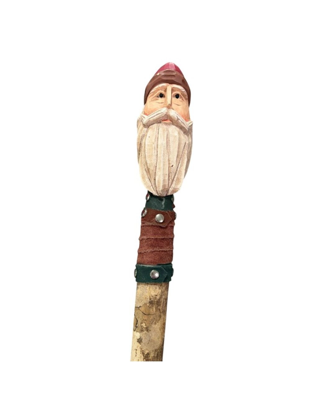 Hand Carved Wooden Santa Walking Stick Hiking Staff Folk Art Santa Claus Handle
